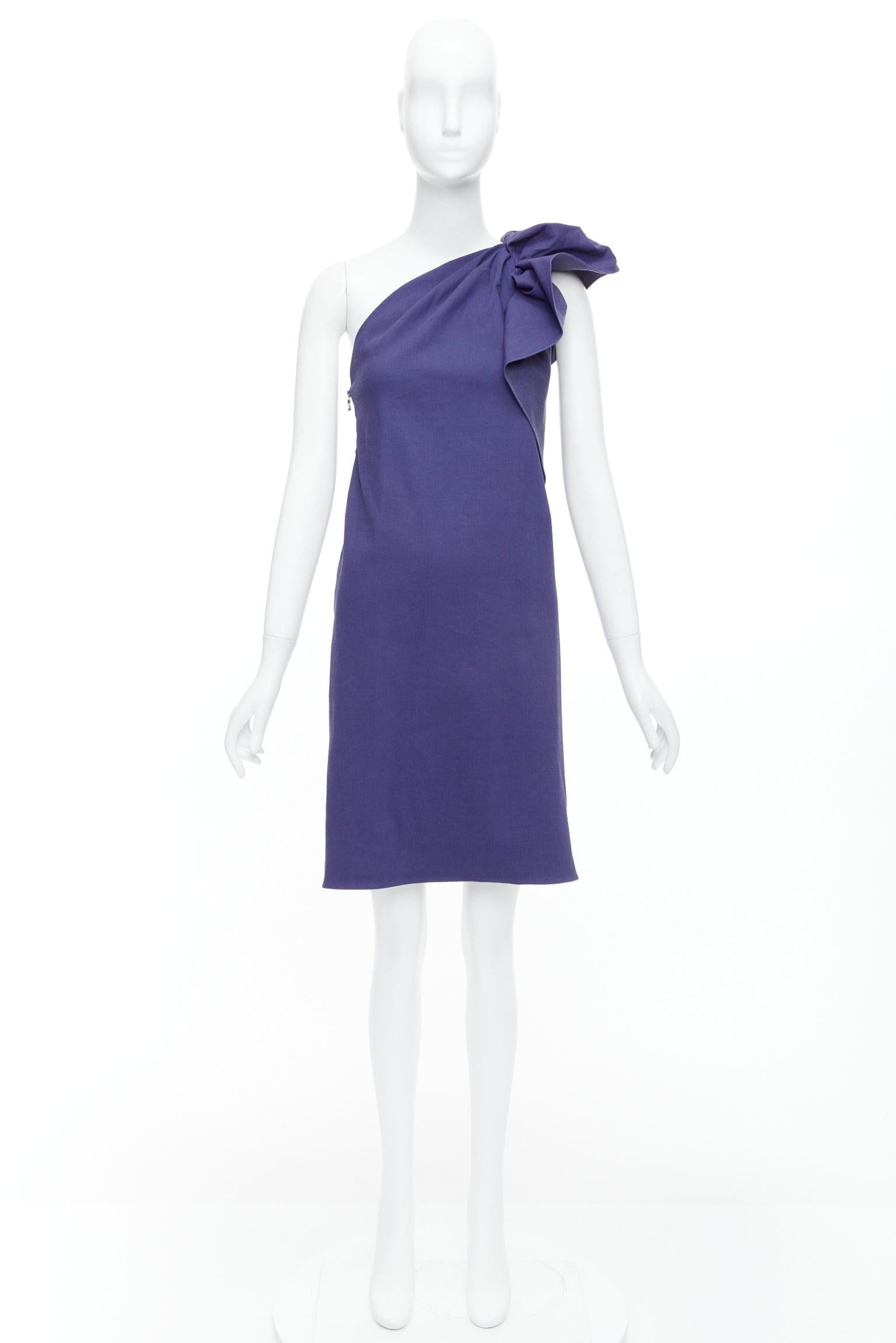 LANVIN 2015 deep purple linen one shoulder ruffle dress FR38 M For Sale 4