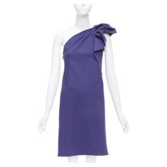 LANVIN 2015 deep purple linen one shoulder ruffle dress FR38 M