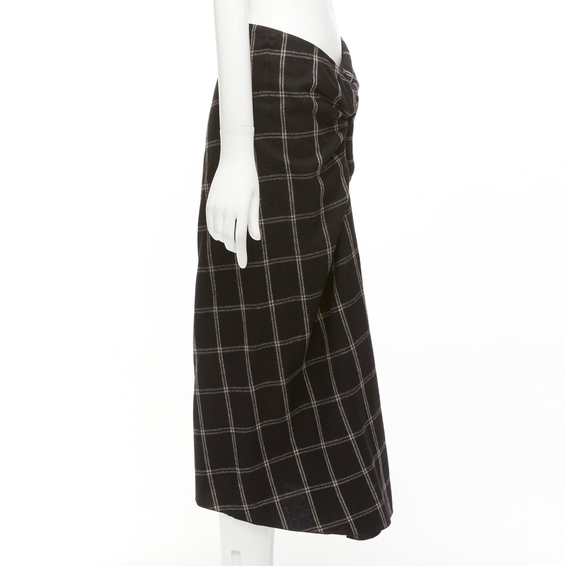 Women's LANVIN 2015 grey black checked wool blend drape knot midi skirt FR38 M For Sale
