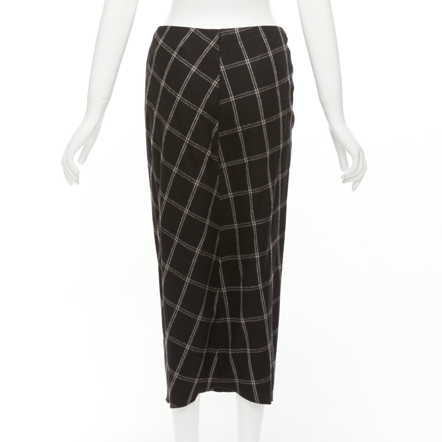 LANVIN 2015 grey black checked wool blend drape knot midi skirt FR38 M For Sale 1