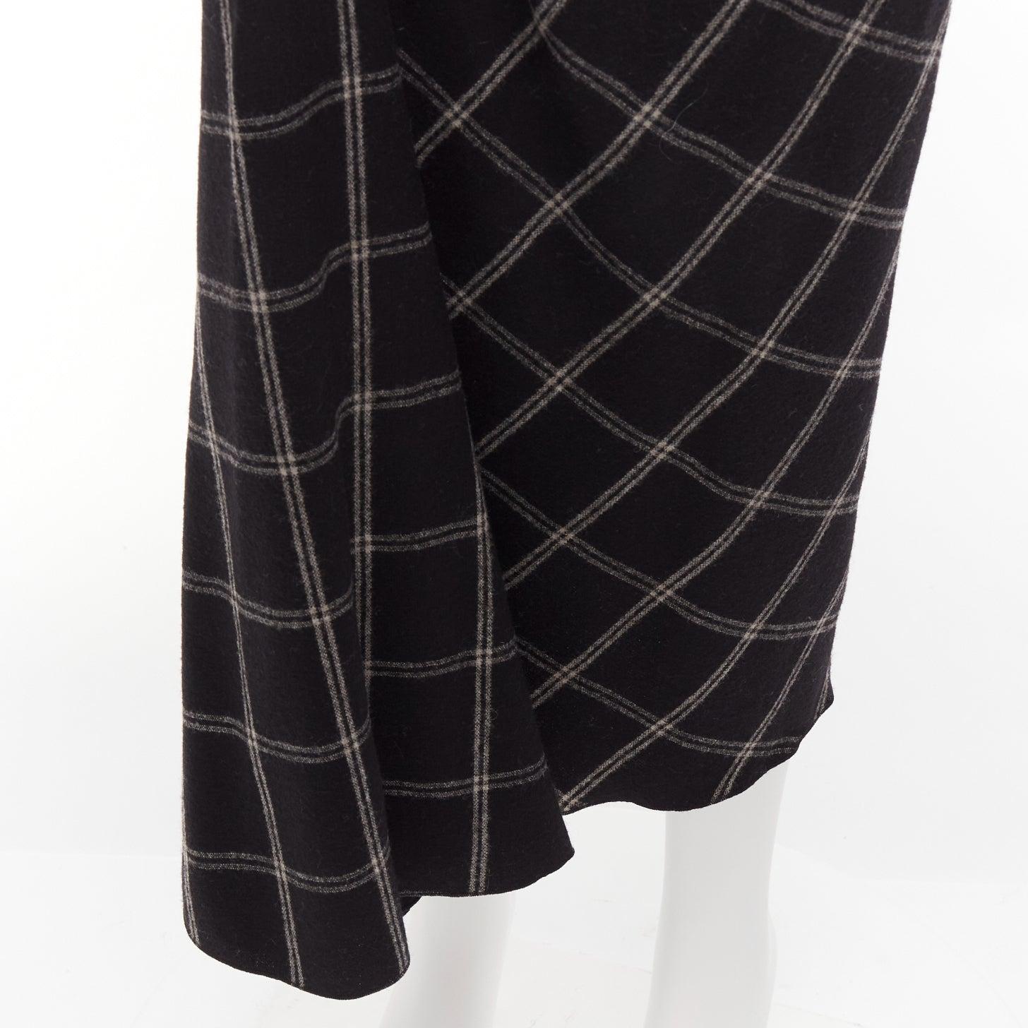 LANVIN 2015 grey black checked wool blend drape knot midi skirt FR38 M For Sale 3