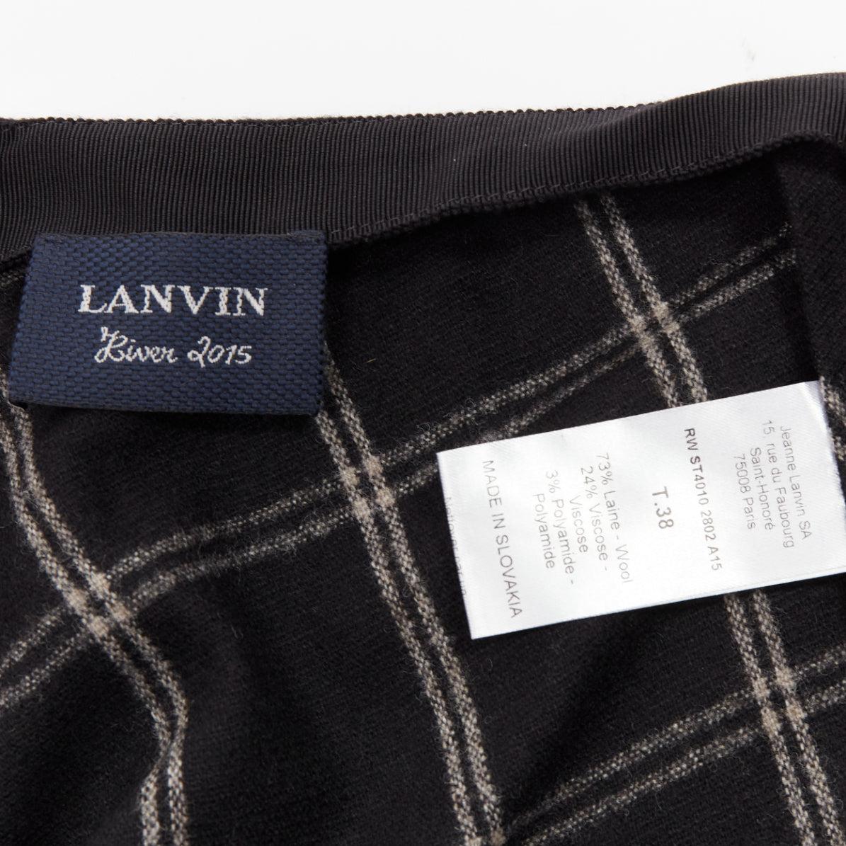 LANVIN 2015 grey black checked wool blend drape knot midi skirt FR38 M For Sale 4