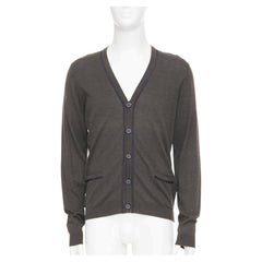 LANVIN 2015 grosgrain trim vneck cotton merino wool button knit cardigan sweater