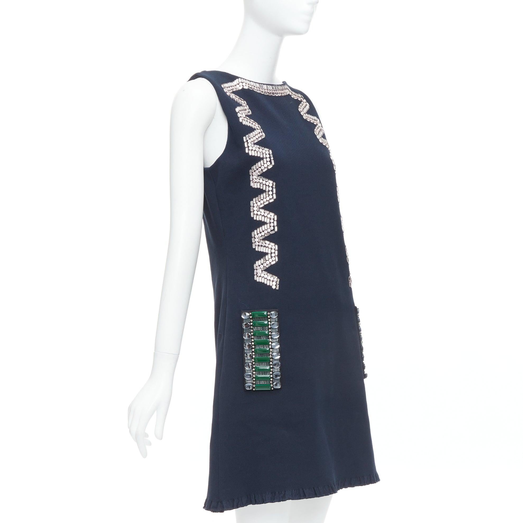 LANVIN 2015 marineblaues Baumwoll-Shiftkleid mit Strassbesatz FR36 S (Schwarz) im Angebot