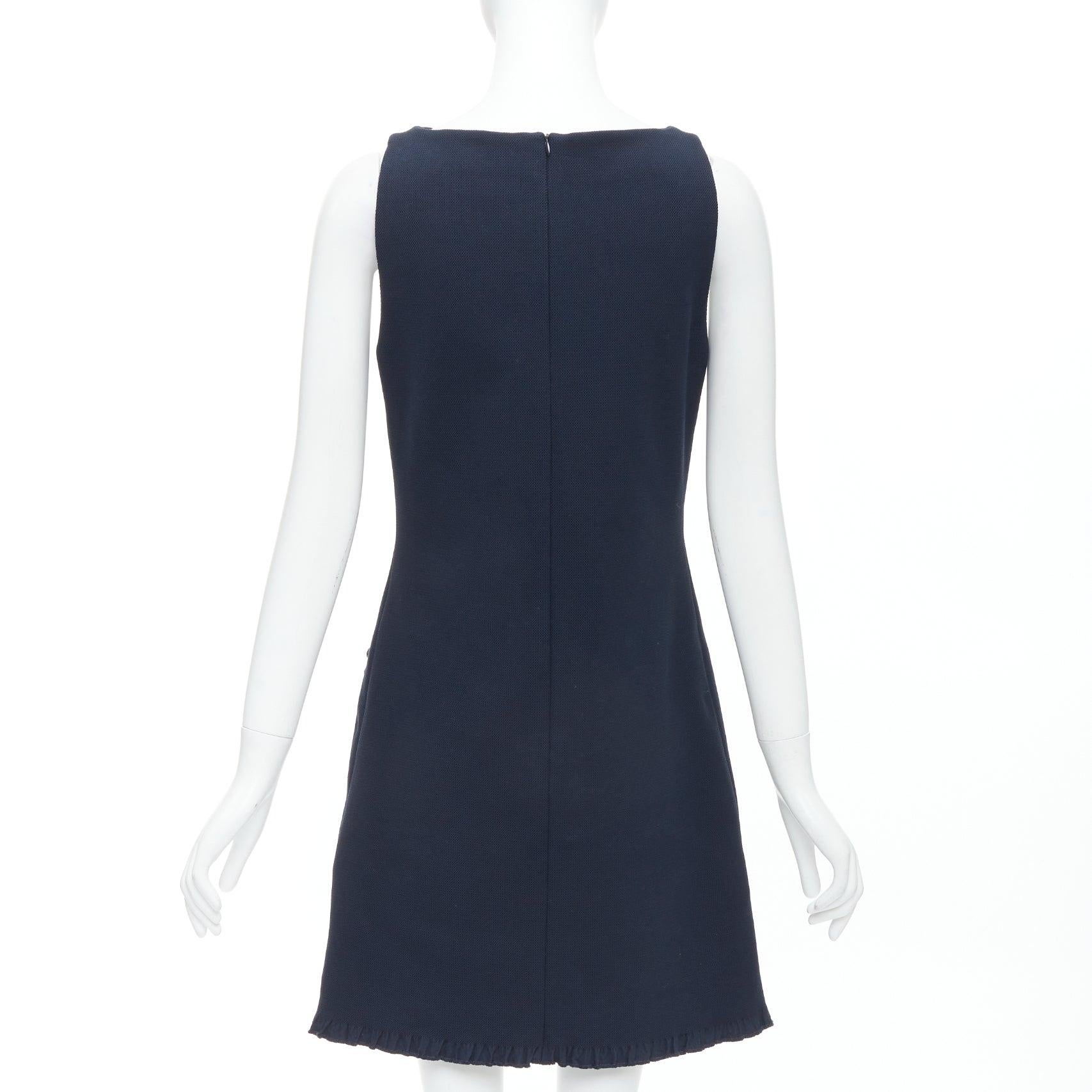LANVIN 2015 marineblaues Baumwoll-Shiftkleid mit Strassbesatz FR36 S Damen im Angebot