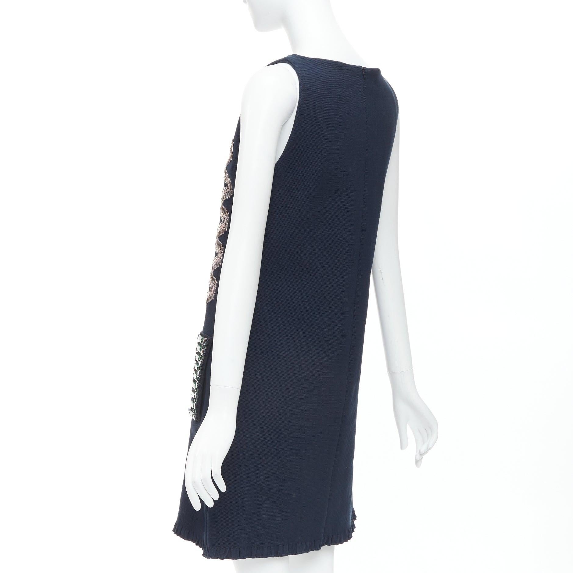 LANVIN 2015 marineblaues Baumwoll-Shiftkleid mit Strassbesatz FR36 S im Angebot 1