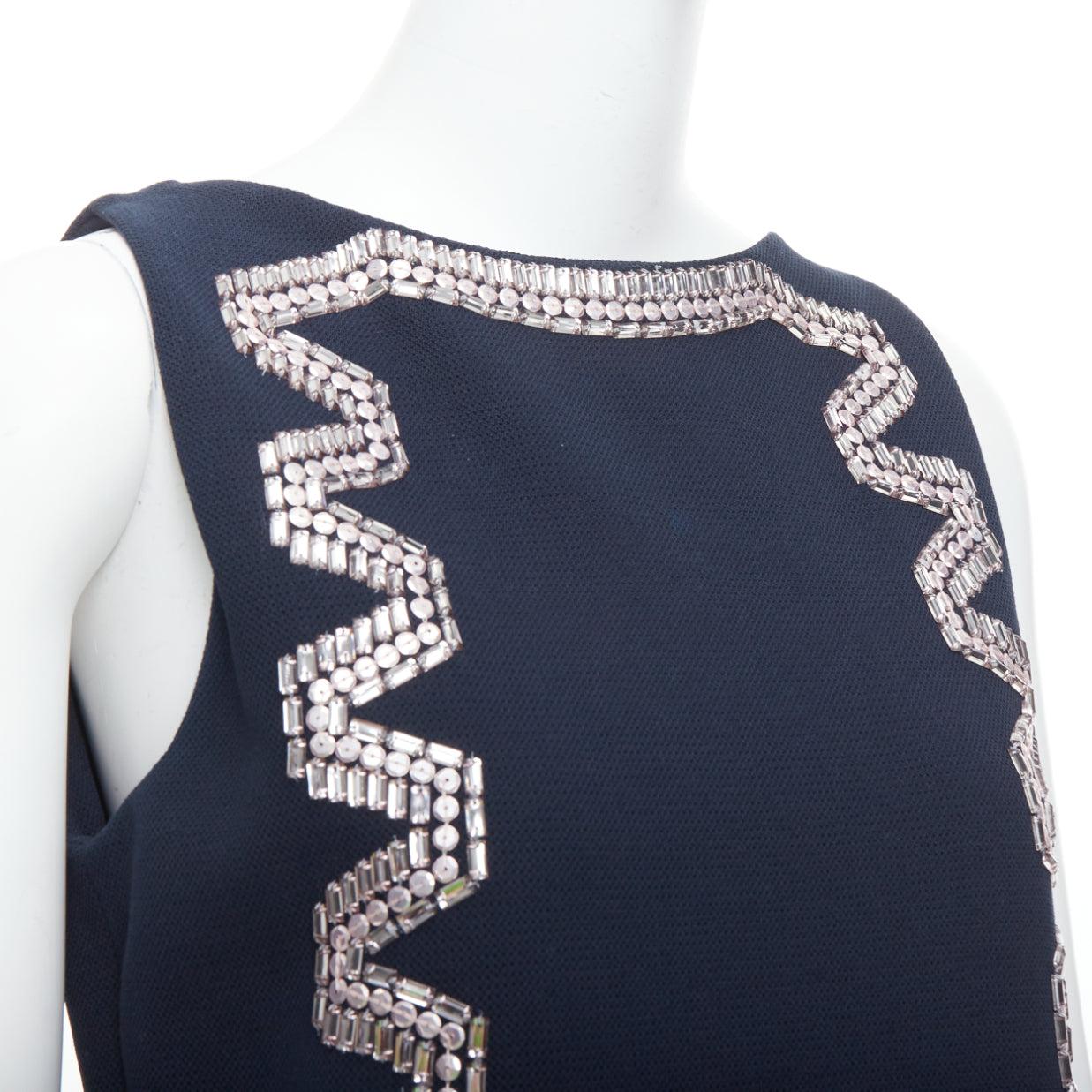 LANVIN 2015 marineblaues Baumwoll-Shiftkleid mit Strassbesatz FR36 S im Angebot 2