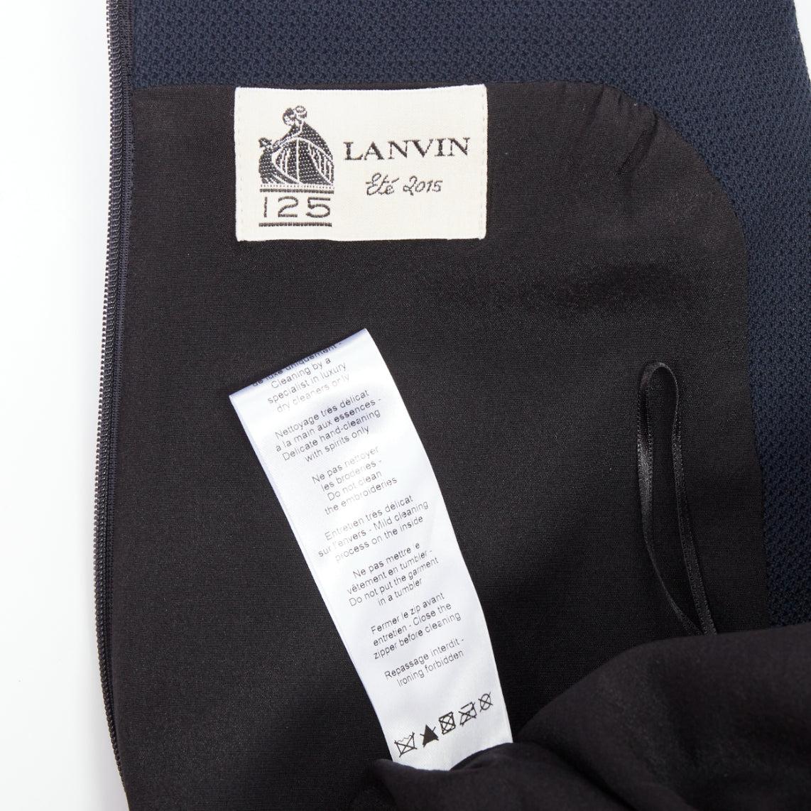 LANVIN 2015 marineblaues Baumwoll-Shiftkleid mit Strassbesatz FR36 S im Angebot 3