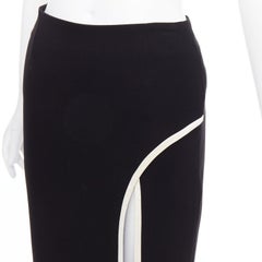 LANVIN 2017 Cady black cream trim front slit high waist pencil skirt FR34 XS
