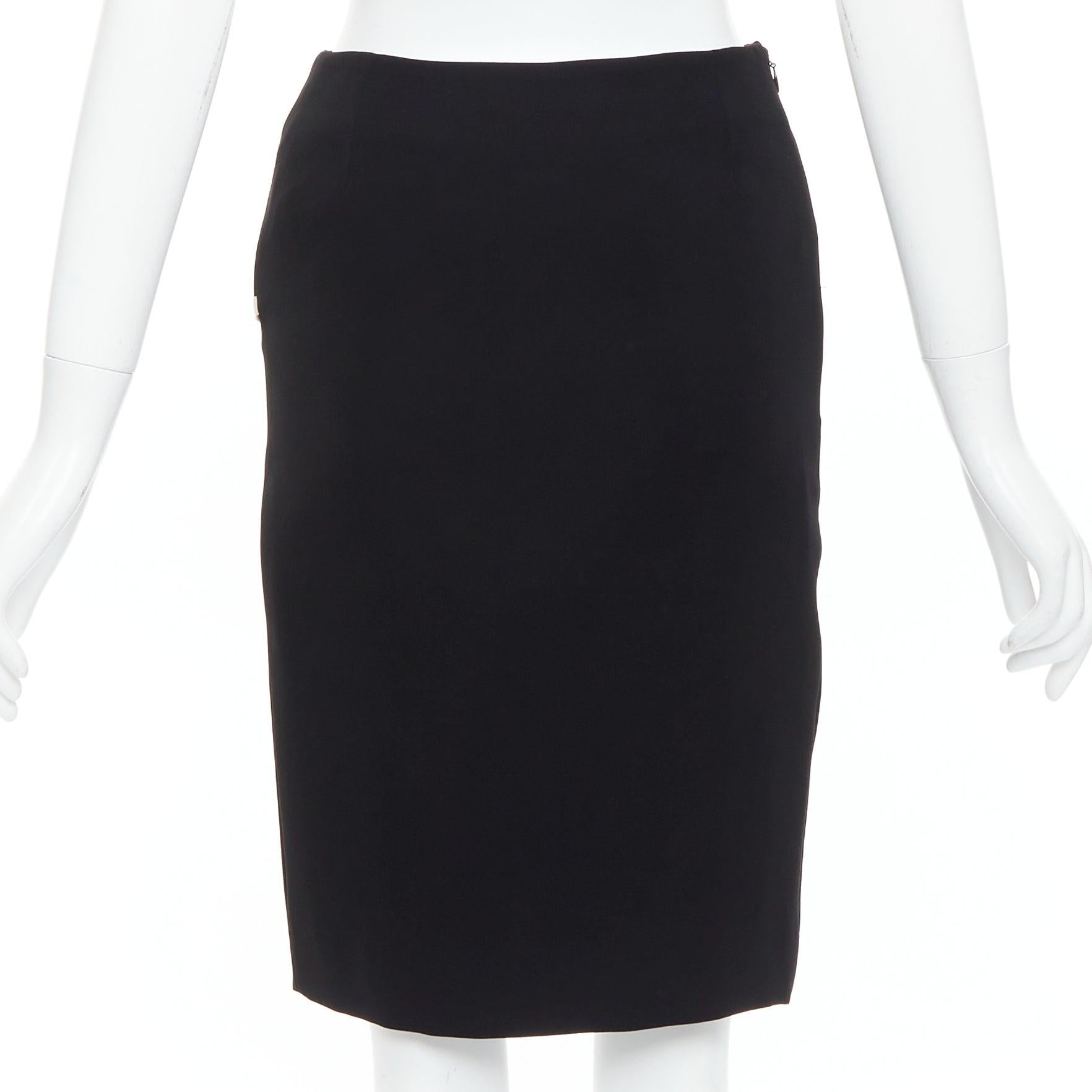LANVIN 2017 Cady jupe crayon noire crème bordée à l'avant fendue à la taille haute FR34 XS Pour femmes en vente