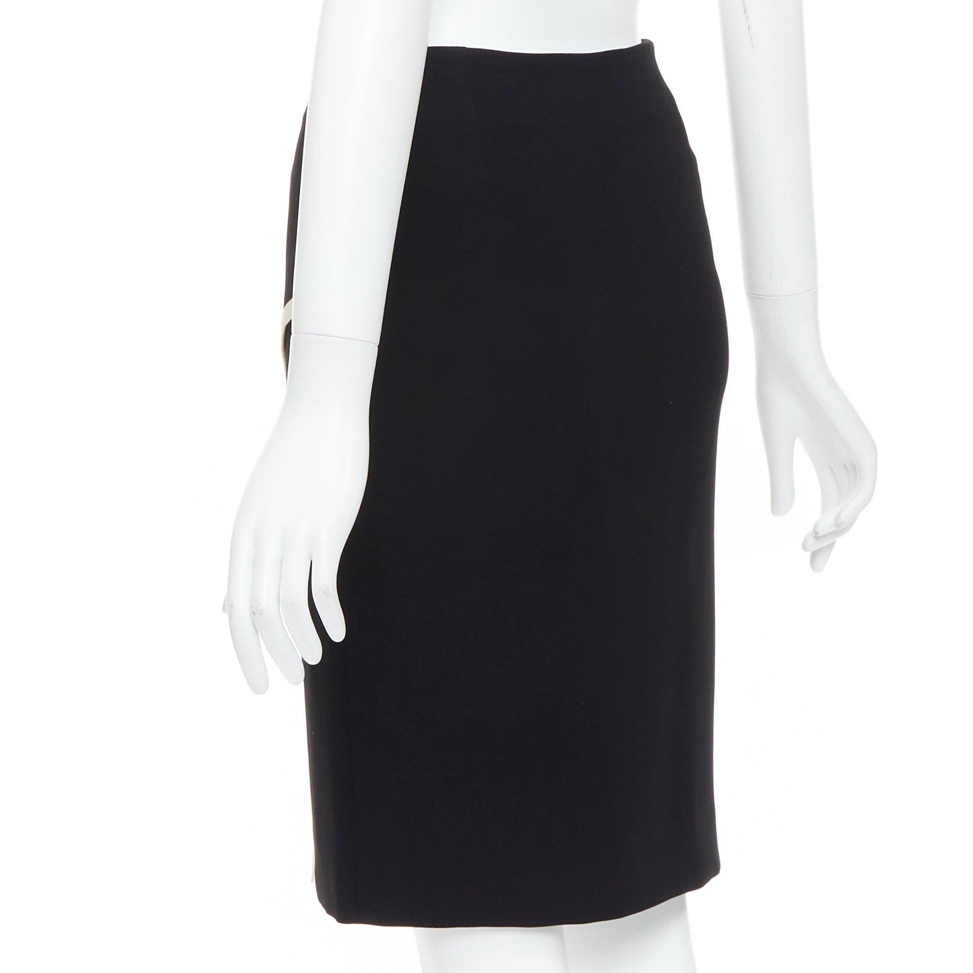 LANVIN 2017 Cady jupe crayon noire crème bordée à l'avant fendue à la taille haute FR34 XS en vente 1