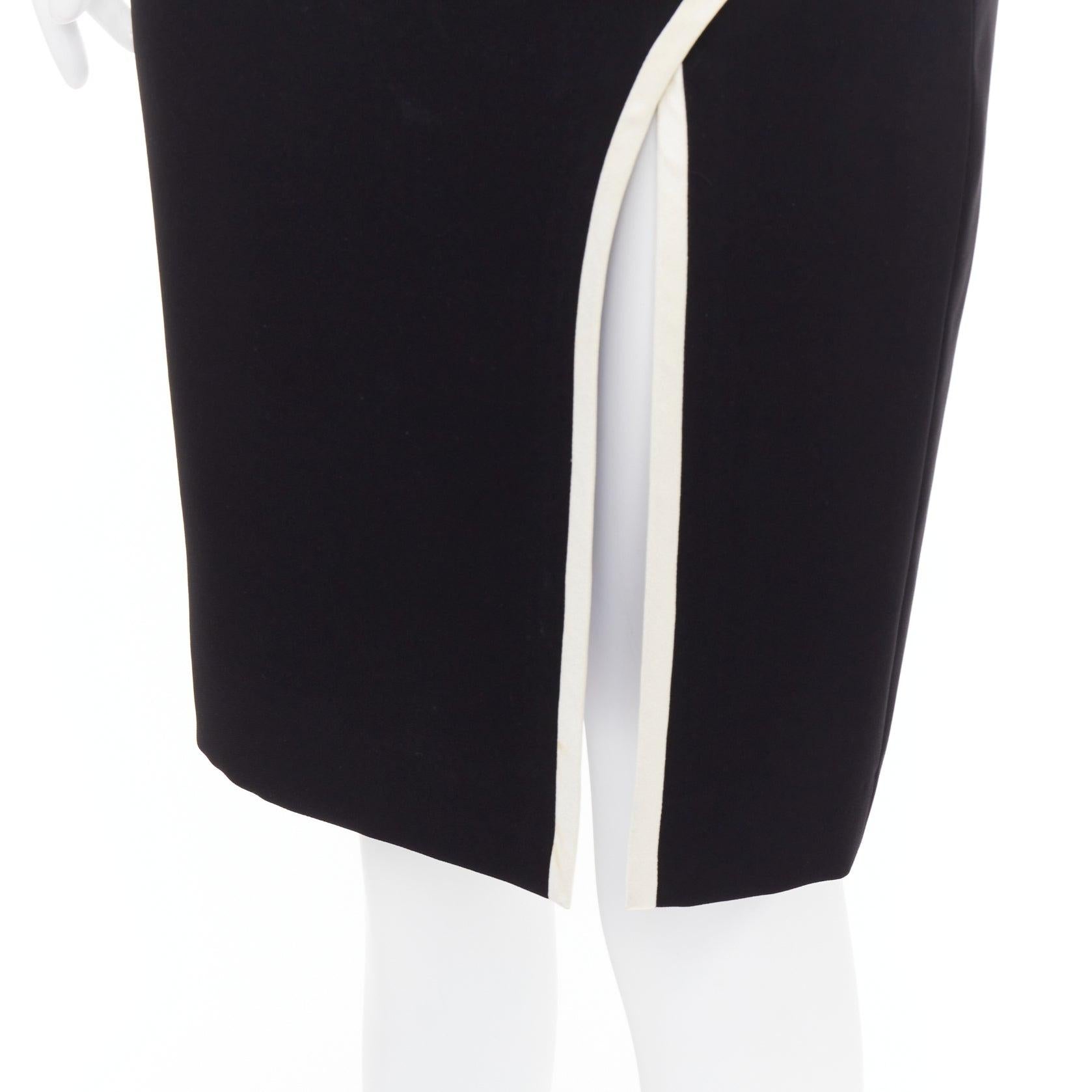 LANVIN 2017 Cady jupe crayon noire crème bordée à l'avant fendue à la taille haute FR34 XS en vente 2