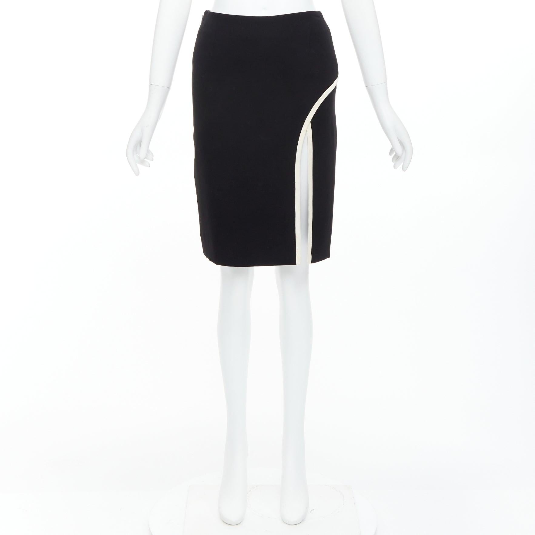 LANVIN 2017 Cady jupe crayon noire crème bordée à l'avant fendue à la taille haute FR34 XS en vente 4
