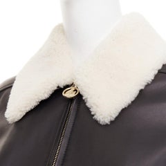 LANVIN 2021 lambskin leather shearling collar contrast cropped aviator bomber M