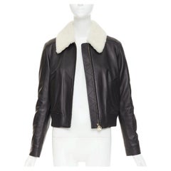LANVIN 2021 lambskin leather shearling collar contrast cropped aviator bomber M
