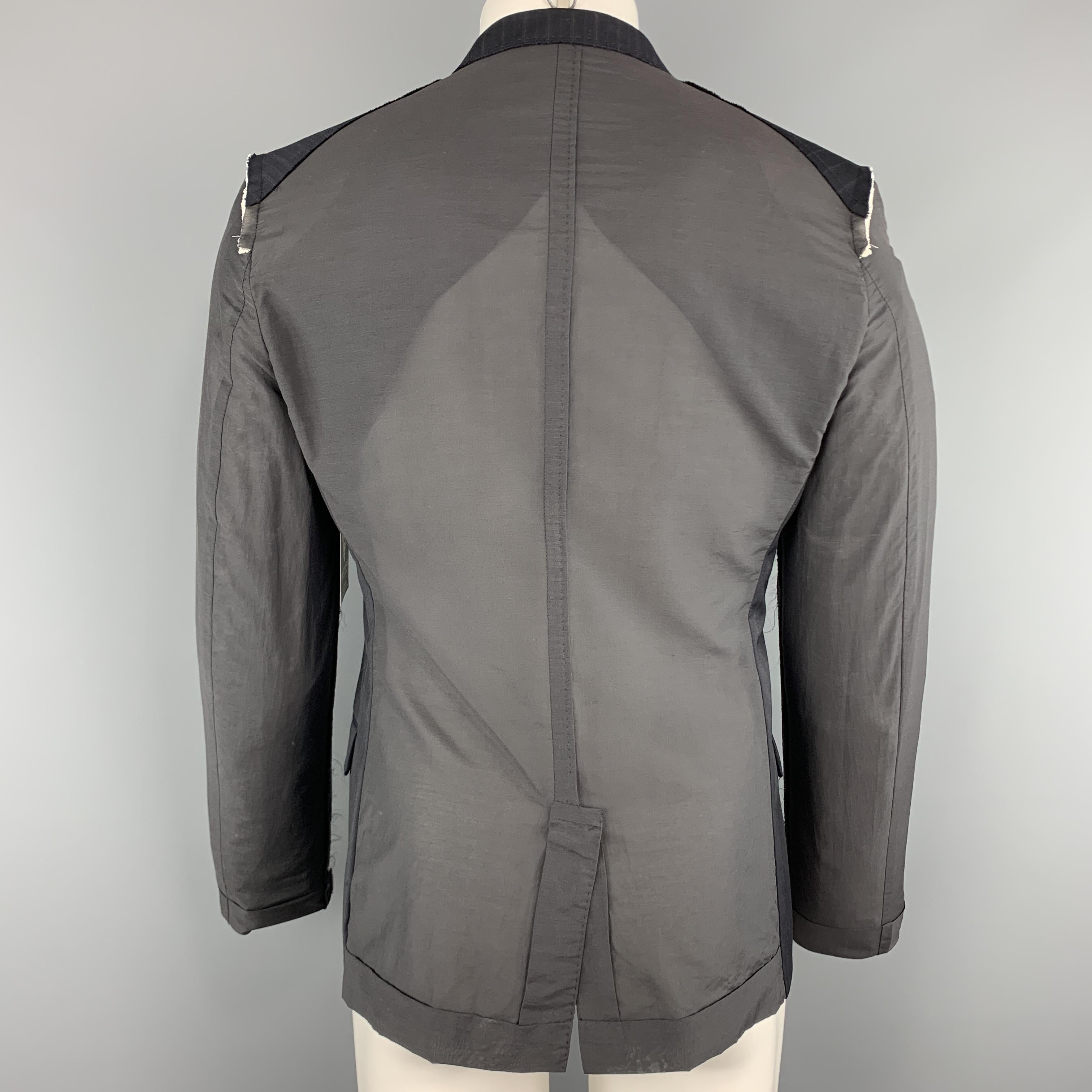 LANVIN 40 Navy Striped Wool Notch Lapel Sheer Back & Sleeves Jacket 3