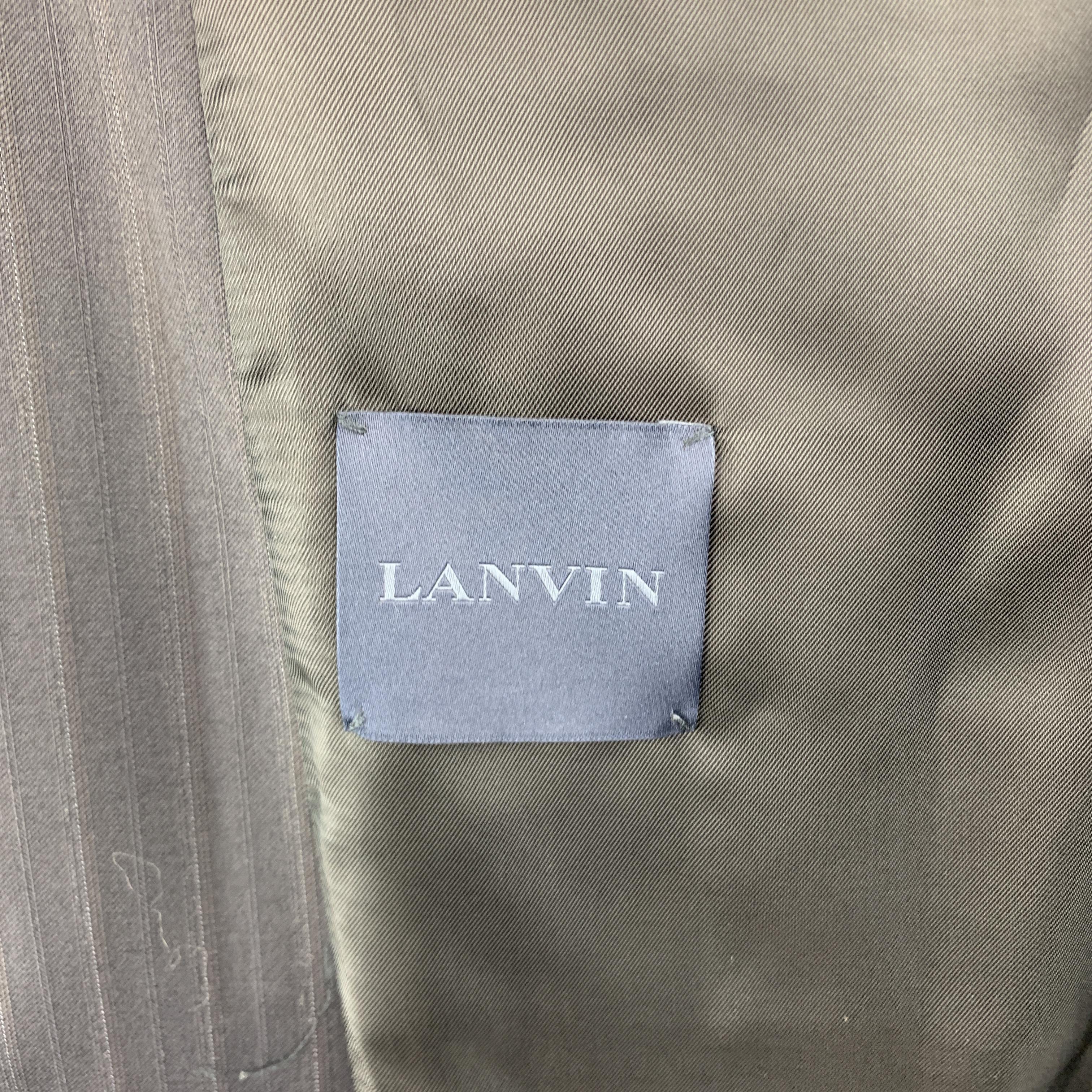 LANVIN 40 Navy Striped Wool Notch Lapel Sheer Back & Sleeves Jacket 4
