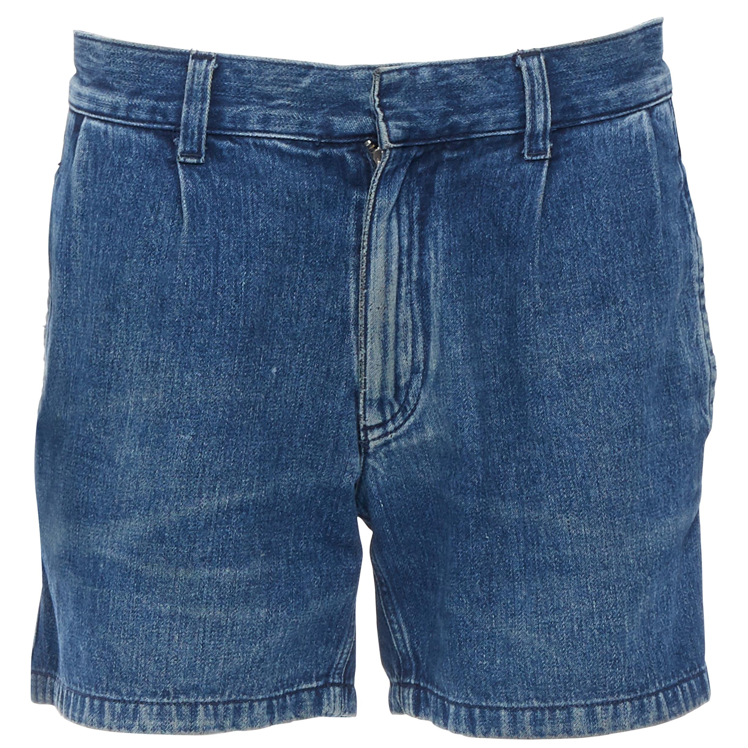 LANVIN ACNE blue whisker washed denim micro denim short shorts 28"