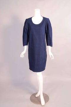 Lanvin & Acne Dark Blue Denim Dress with Gathered Sleeve Detail Zippered Pockets