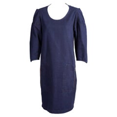 Lanvin & Acne Dark Blue Denim Dress with Gathered Sleeve Detail Zippered Pockets