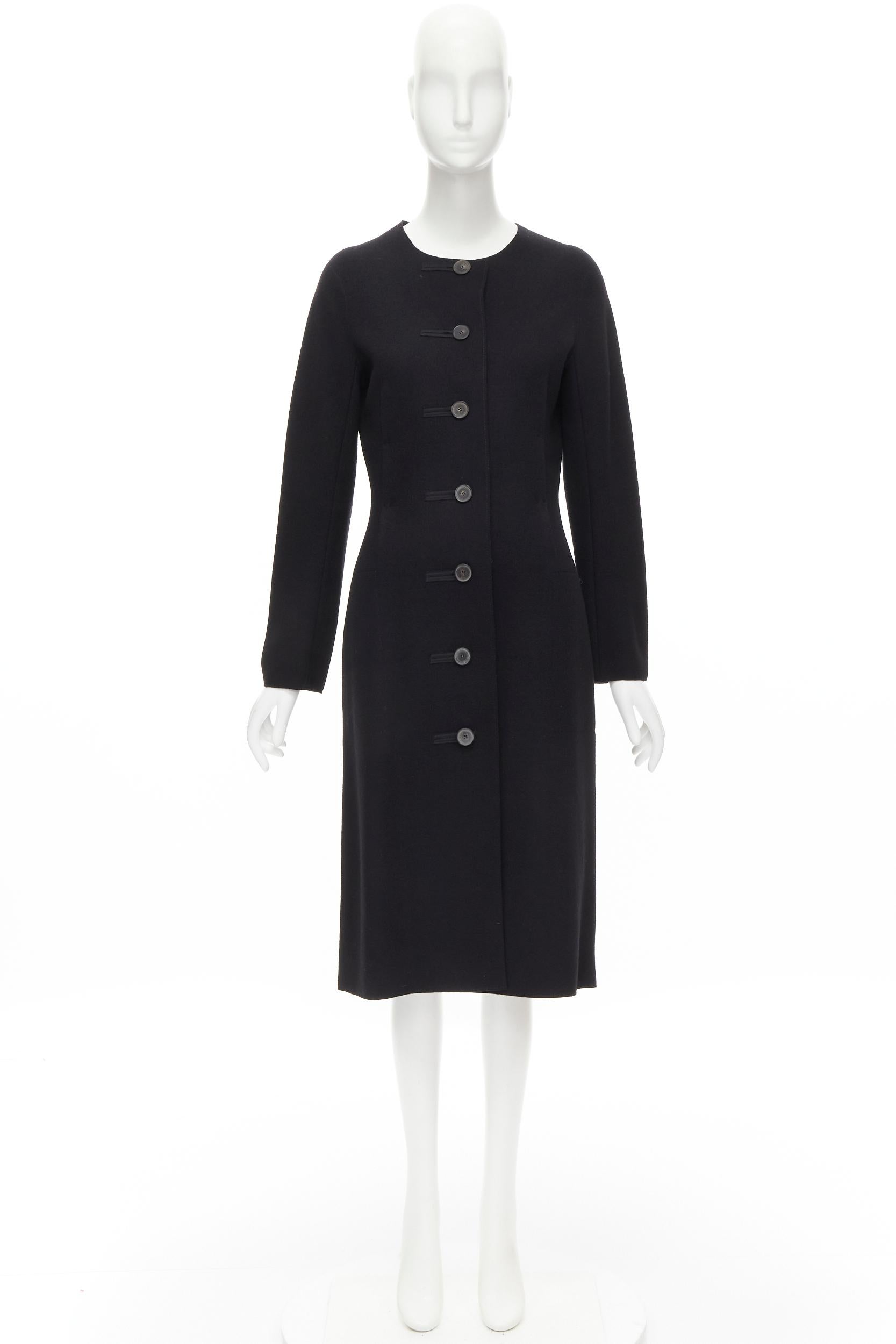 LANVIN Alber Elbaz 2004 black wool pinched darts button front fitted coat FR38 S For Sale 7