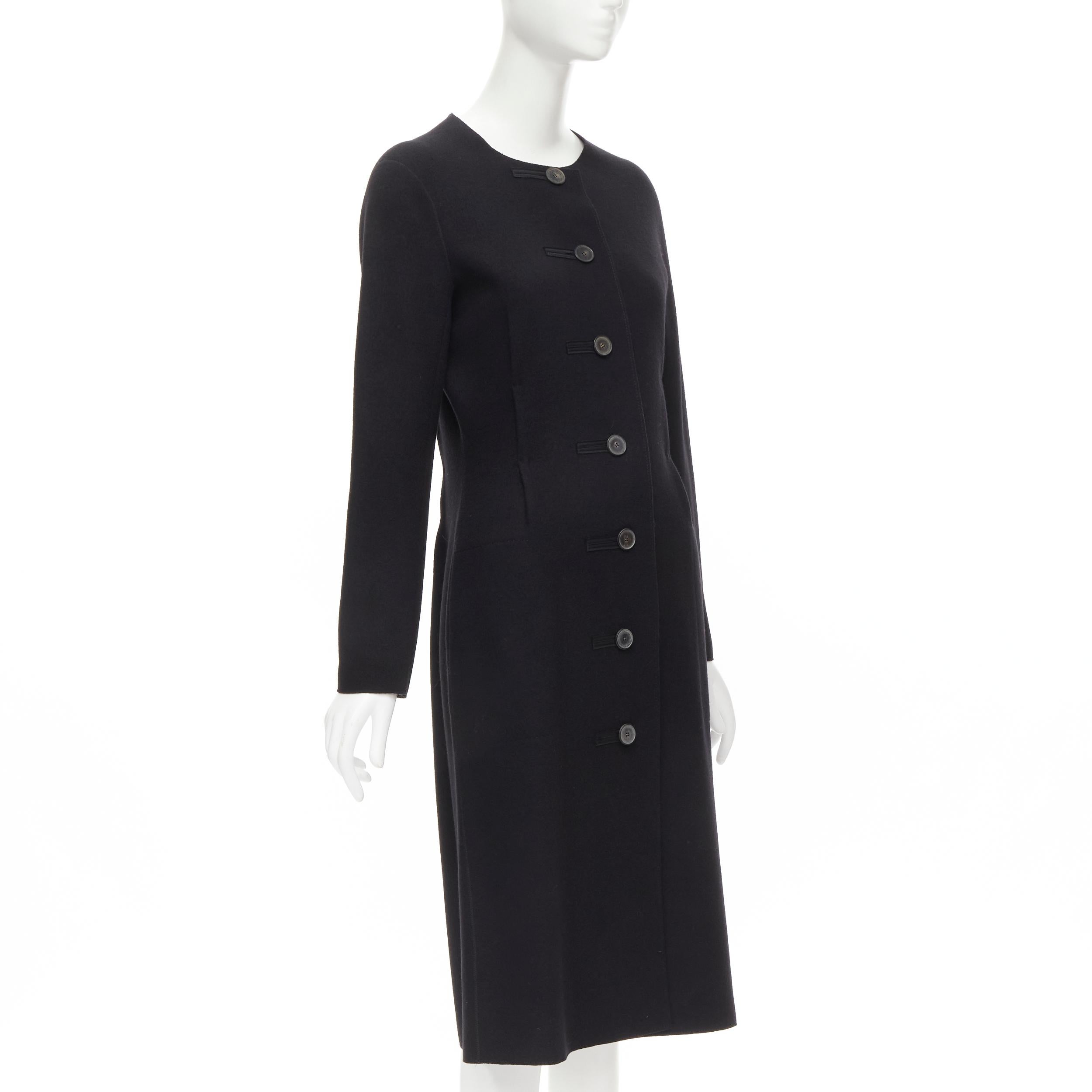 LANVIN Alber Elbaz 2004 black wool pinched darts button front fitted coat FR38 S In Excellent Condition For Sale In Hong Kong, NT