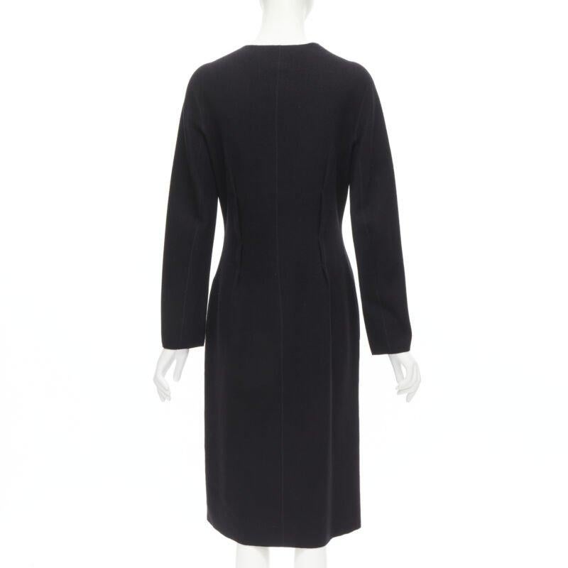 LANVIN Alber Elbaz 2004 cappotto aderente in lana nera con pinces e bottoni FR38 S in vendita 1
