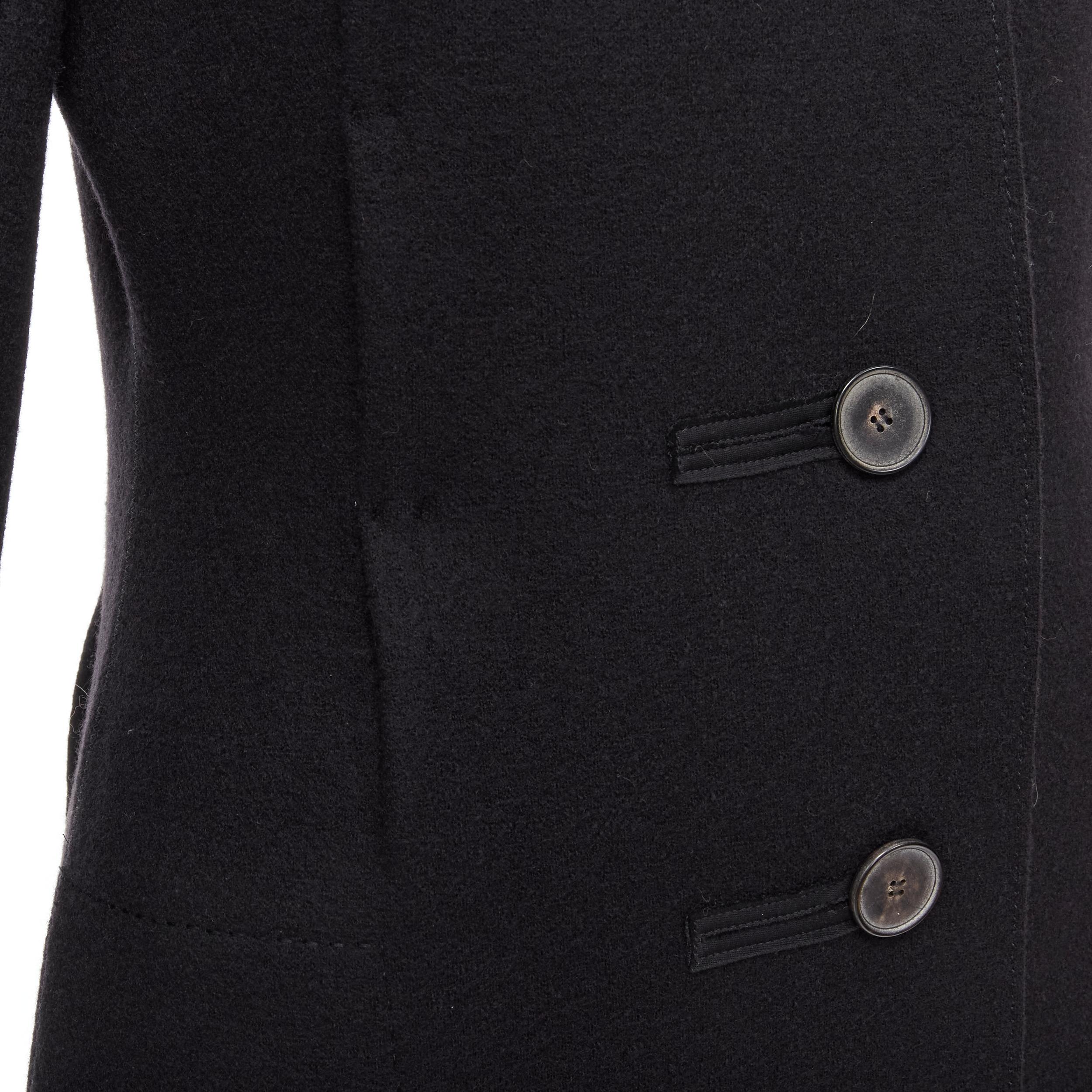 LANVIN Alber Elbaz 2004 black wool pinched darts button front fitted coat FR38 S For Sale 2