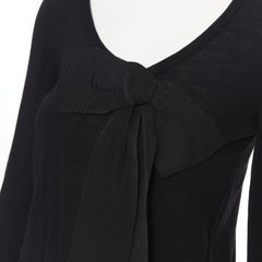 LANVIN ALBER ELBAZ 2008 fleece wool black signature grosgrain ribbon sweater S