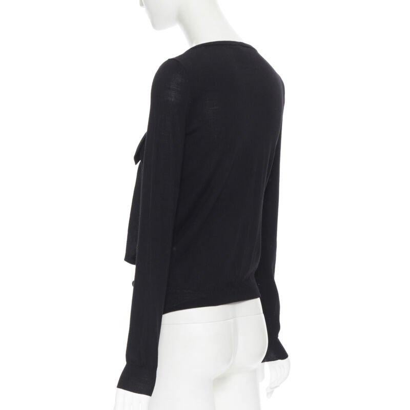 LANVIN ALBER ELBAZ 2008 pull en laine polaire noir signature ruban gros grain S en vente 1