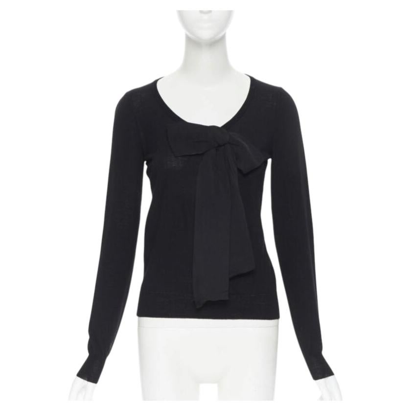 LANVIN ALBER ELBAZ 2008 fleece wool black signature grosgrain ribbon sweater S