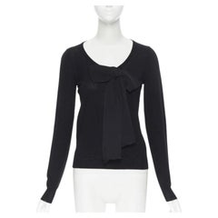 LANVIN ALBER ELBAZ 2008 fleece wool black signature grosgrain ribbon sweater S