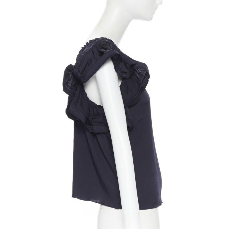 LANVIN ALBER ELBAZ 2008 stretch silk elasticated neck ruffle sleeve top FR34 XS In Excellent Condition For Sale In Hong Kong, NT