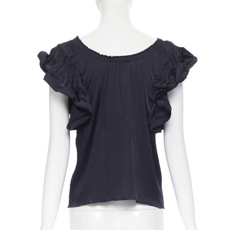 Women's LANVIN ALBER ELBAZ 2008 stretch silk elasticated neck ruffle sleeve top FR34 XS For Sale