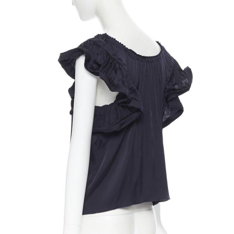 LANVIN ALBER ELBAZ 2008 stretch silk elasticated neck ruffle sleeve top FR34 XS For Sale 1