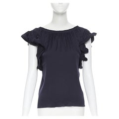 LANVIN ALBER ELBAZ 2008 stretch silk elasticated neck ruffle sleeve top FR34 XS