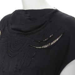 LANVIN ALBER ELBAZ 2009 black silk lurex gold cut out cap sleeve top FR36 XS