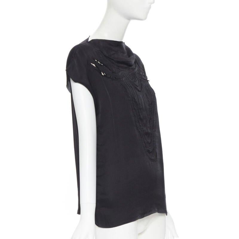 Nero LANVIN Alber Elbaz 2009 top con manica a cappuccio in seta nera e lurex oro FR36 XS in vendita