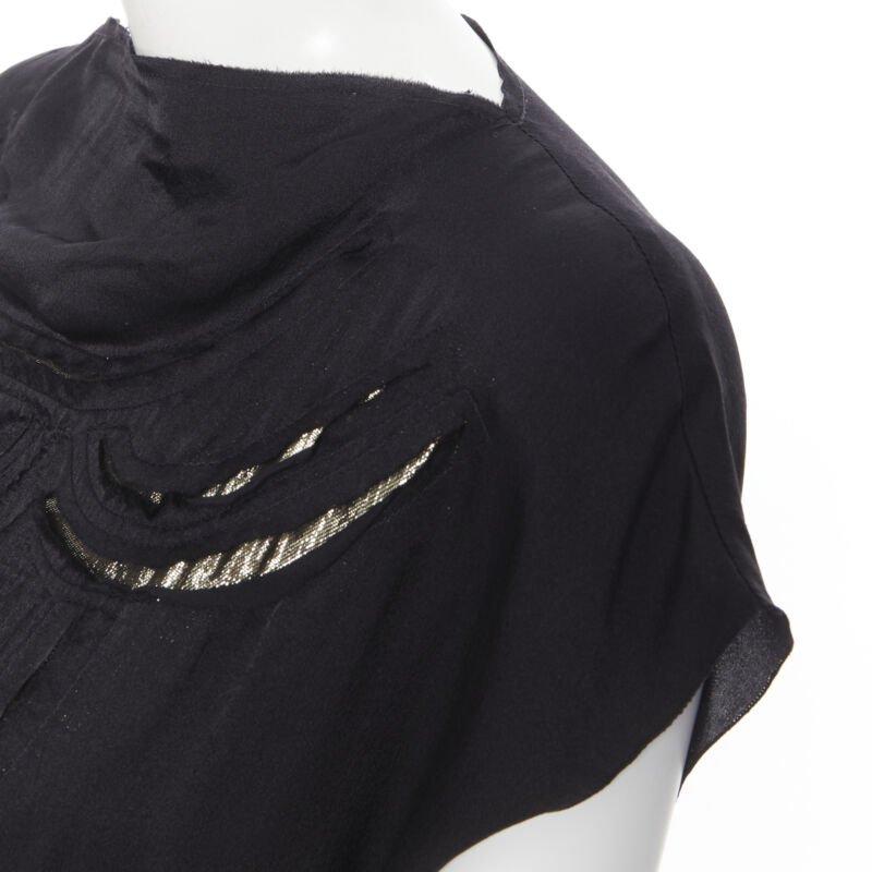 LANVIN Alber Elbaz 2009 top con manica a cappuccio in seta nera e lurex oro FR36 XS in vendita 2