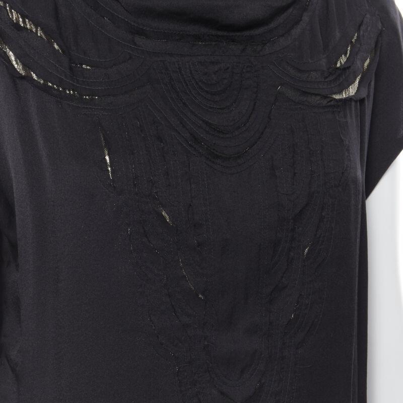 LANVIN Alber Elbaz 2009 top con manica a cappuccio in seta nera e lurex oro FR36 XS in vendita 3