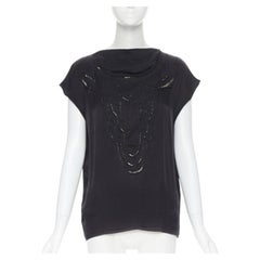 LANVIN ALBER ELBAZ 2009 black silk lurex gold cut out cap sleeve top FR36 XS