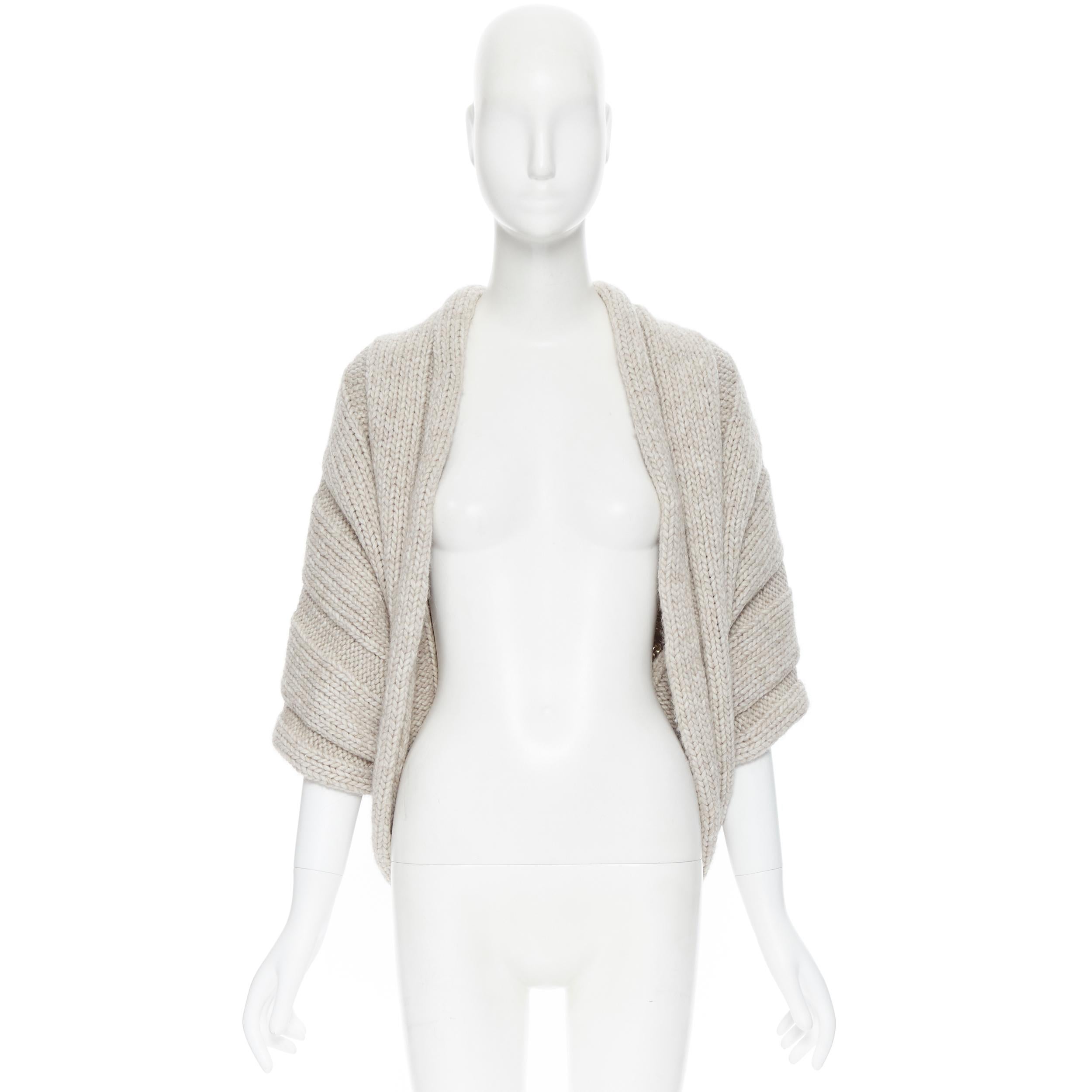 Gray LANVIN ALBER ELBAZ 2009 fleece wool alpaca chunky knit extured shrug cardigan S