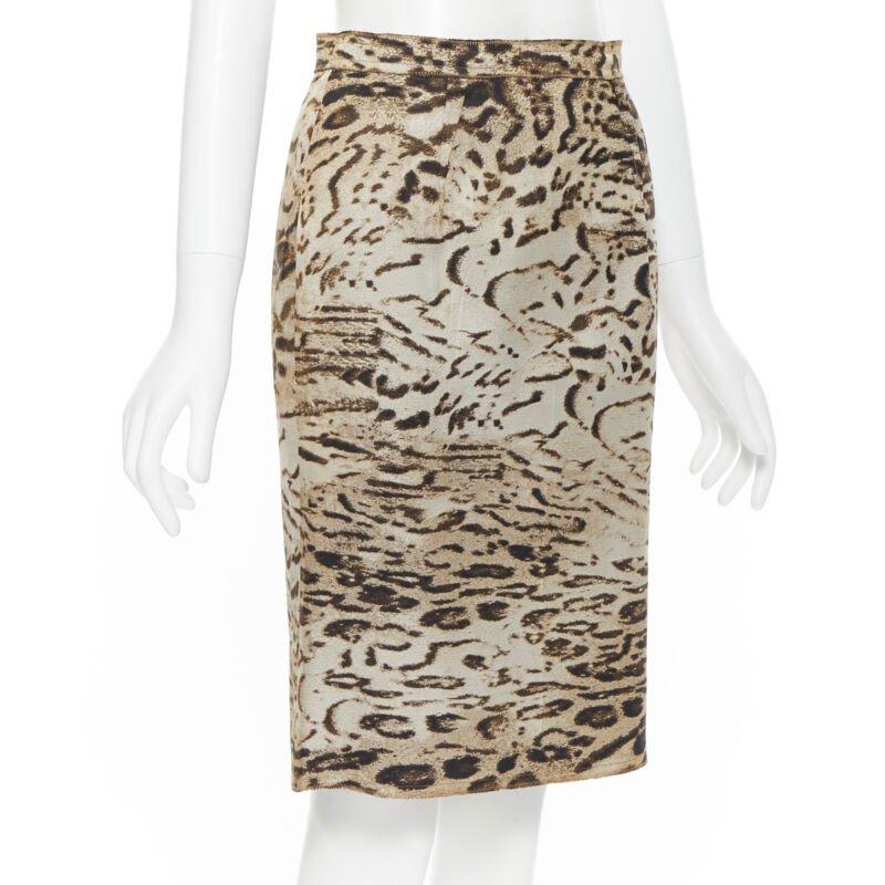 Beige LANVIN Alber Elbaz 2010 brown leopard print pencil skirt FR36 XS For Sale