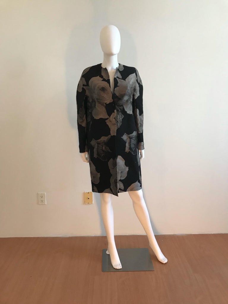 2011 Lanvin gray and black abstract floral print Jacket designed by the late and iconic Alber Elbaz. 66% Wool. 31% Silk. Size French 40.