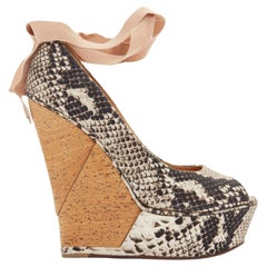 LANVIN ALBER ELBAZ 2011 python print cork wedge ribbon ankle strap heel EU38