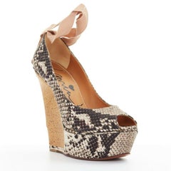 LANVIN ALBER ELBAZ 2011 scaled leather print wedge ribbon ankle strap heel EU38