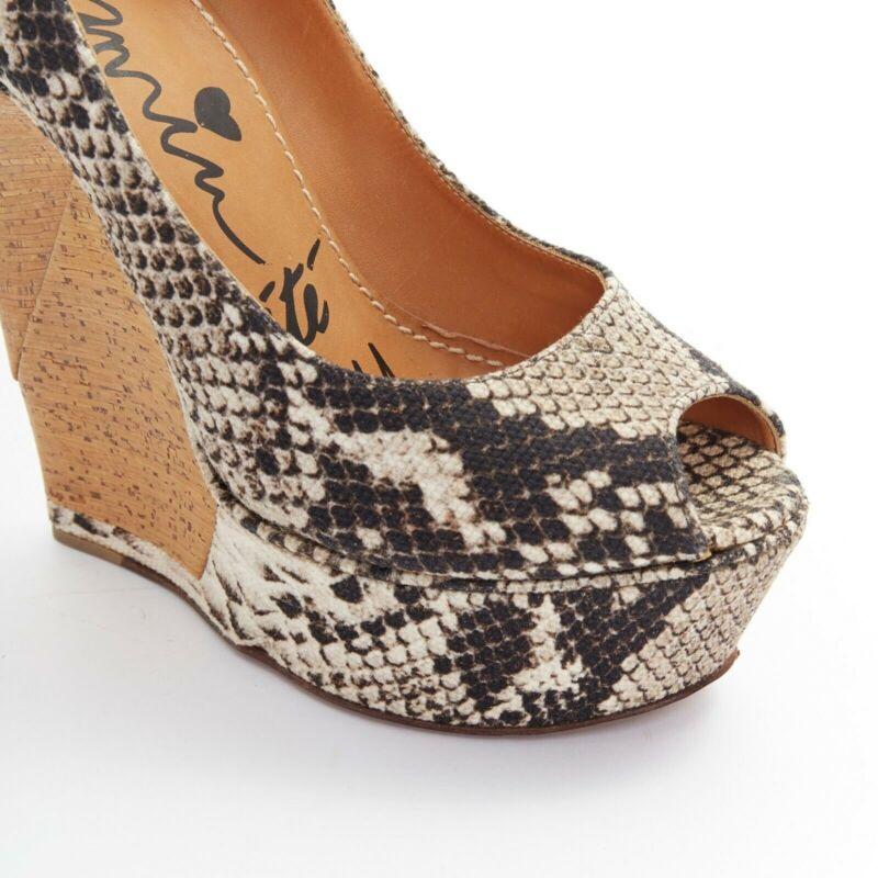 LANVIN ALBER ELBAZ escarpins à talons de cheville à talons compensés en cuir imprimé avec rubans, taille EU 38, 2011 en vente 2