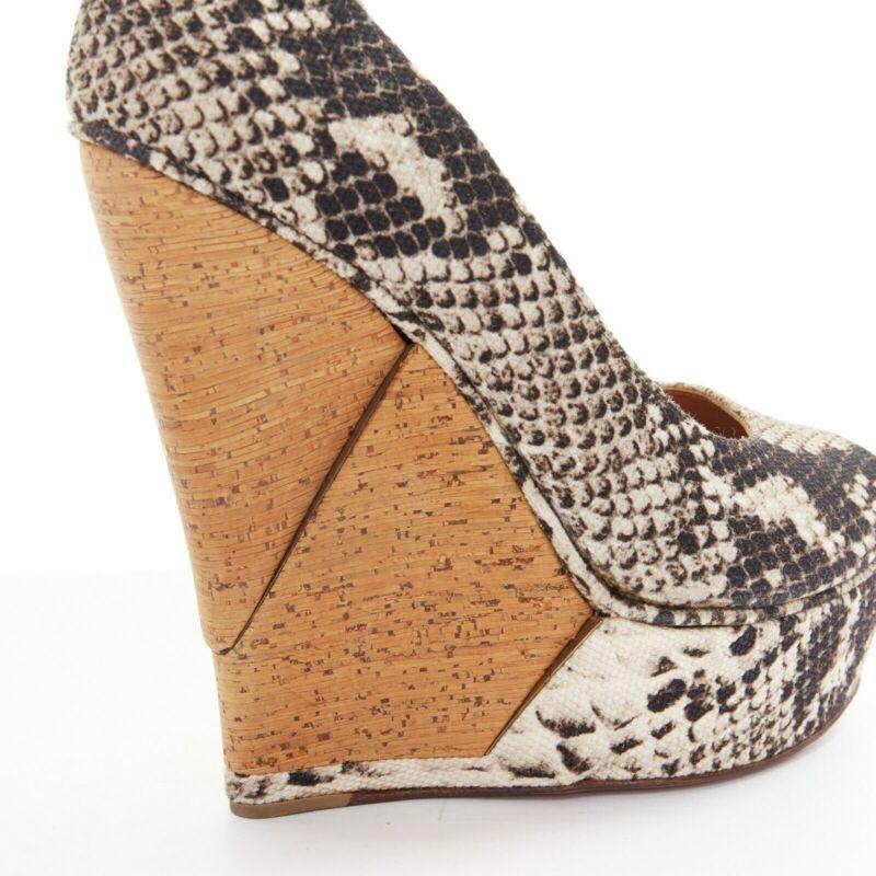 LANVIN ALBER ELBAZ escarpins à talons de cheville à talons compensés en cuir imprimé avec rubans, taille EU 38, 2011 en vente 3
