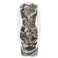 LANVIN Alber Elbaz 2012 vestido lápiz con estampado de pitón verde brillante FR36 S