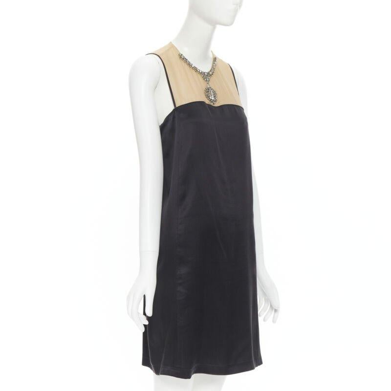Black LANVIN Alber Elbaz 2013 nude illusion crystal necklace silk dress M For Sale